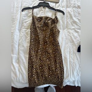 Cowl neck satin cheetah dress